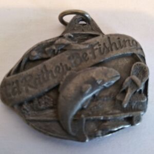 Unisex Vintage Pewter Key Chain/Necklace I'd Rather Be Fishing.